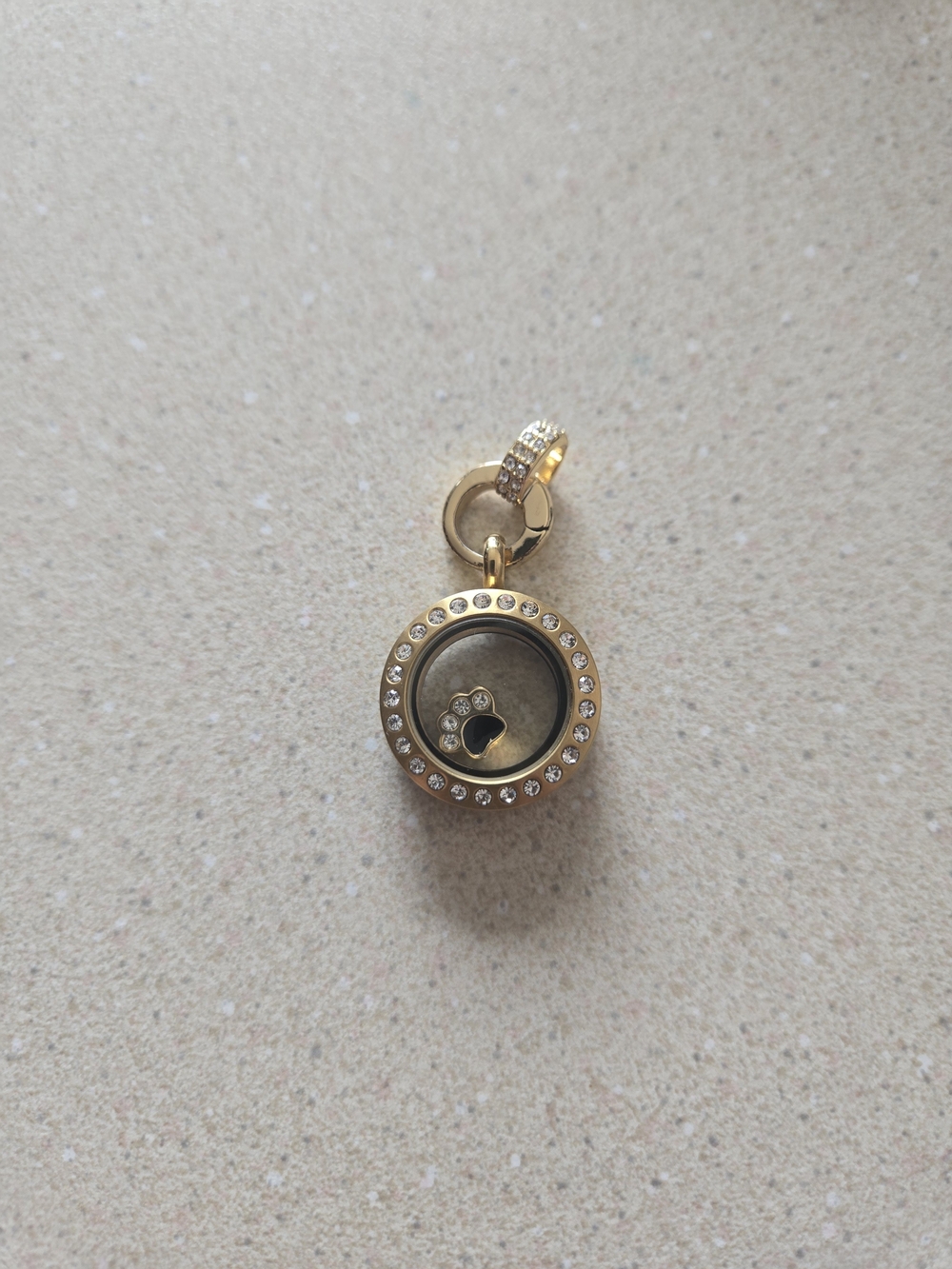 Gold-tone Crystal Pave Round Charm with Heart Accent